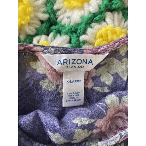 ⭐ 3/$15 Arizona Jean Co XL Purple Floral Ruffle Peplum Top With Short Sleeves - Picture 7 of 7